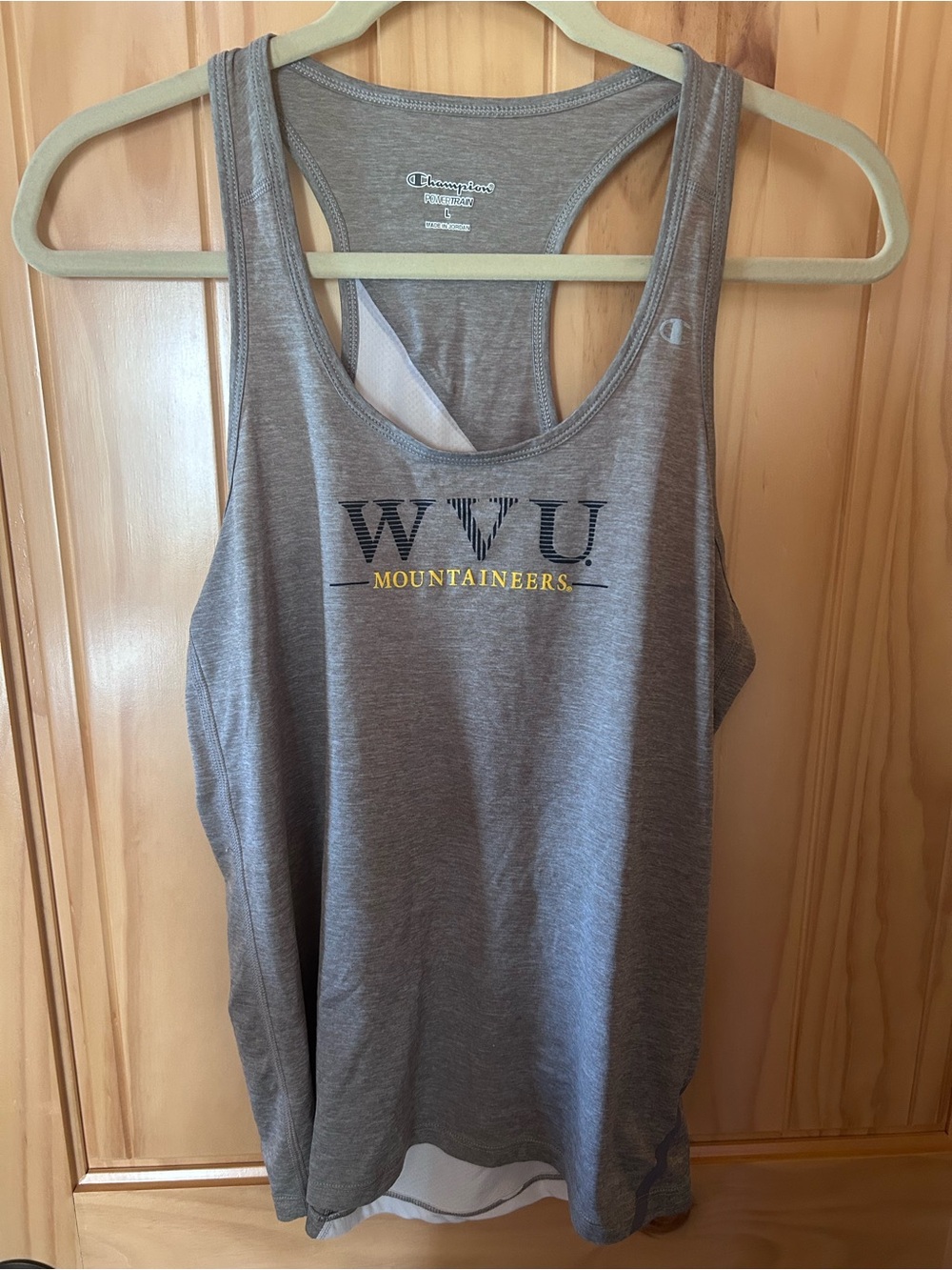 Champion Women’s WVU Mountaineers Gray Tank with Yellow Logo